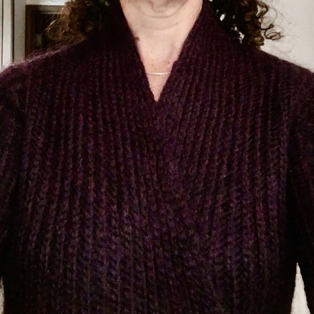 Cozy Deep Plum Ribbed V-Neck Women's Sweater